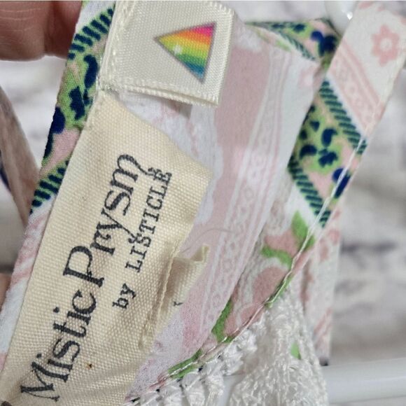 Mistic Prysm by Listicle Crochet Lace Trapeze Dress Wide Stripe Chiffon Shift - Picture 7 of 9